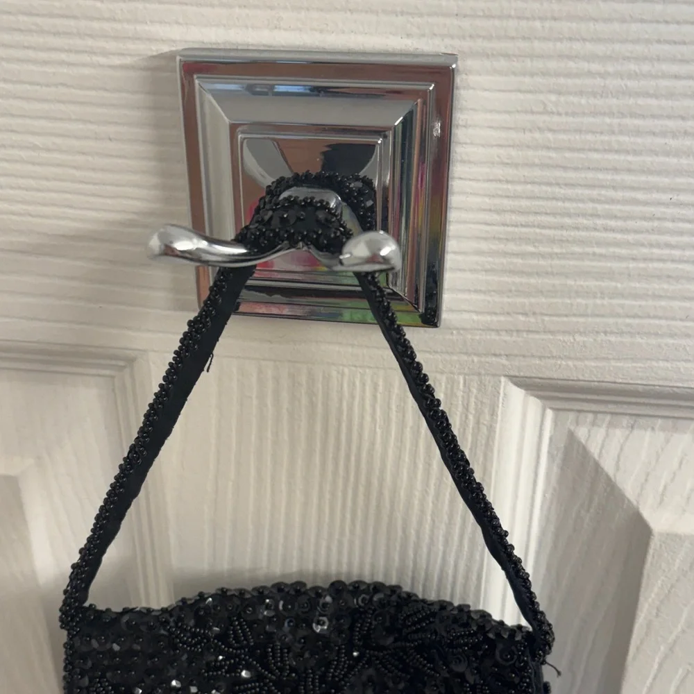Vintage Handmade Black Beaded Fringe Evening Bag - For Ganson of California